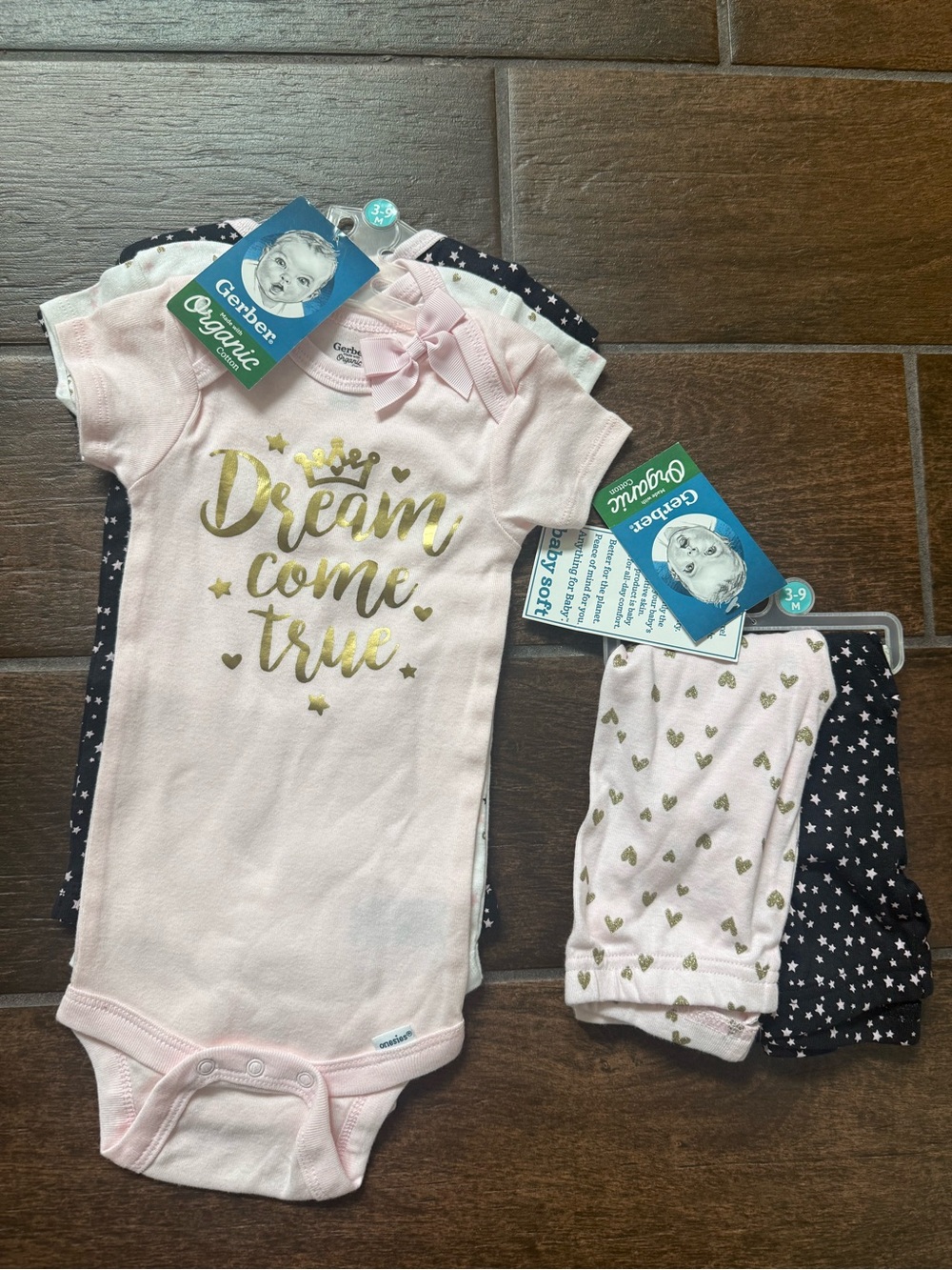 Gerber organic cotton three-piece sets with matching two-piece pants set